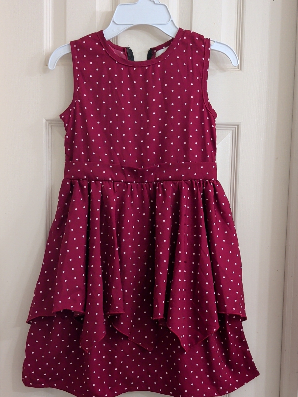 Girls Burgundy Polka Dot Tiered Party Dress